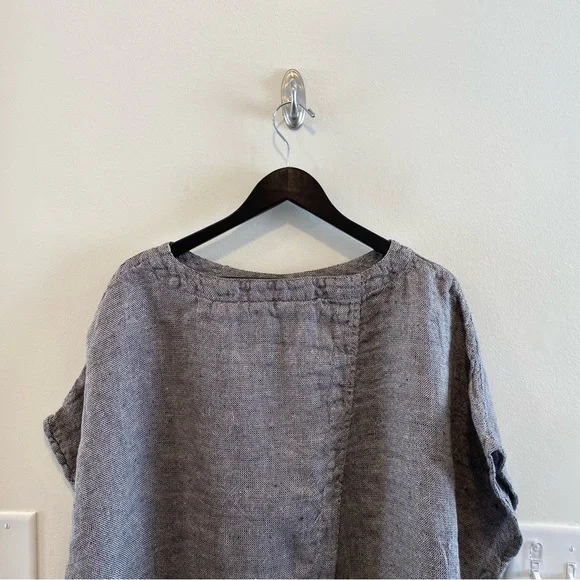 Flax Back Slit Tee women’s large 100% Linen Shirt gray oversized short sleeve - Picture 8 of 13